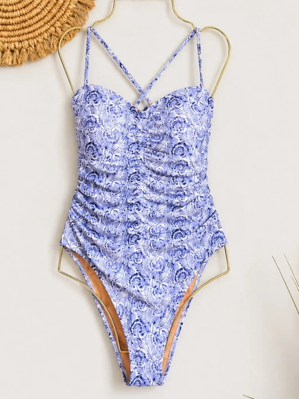 J. Crew NEW Blue Dandelion Swirl Ruched Sweetheart One Piece Swimsuit SZ 12 Chic